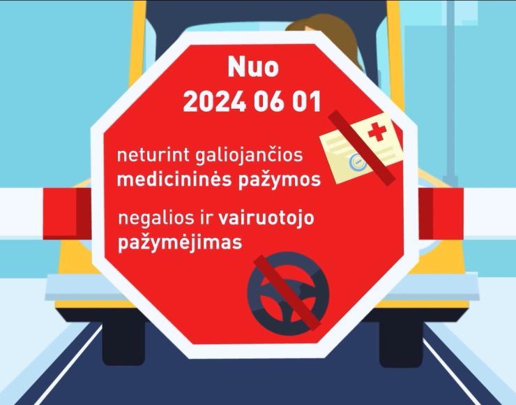 Nuo 2024 m. vairuotojo pažymėjimo galiojimas bus susietas su vairuotojo sveikatos patikrinimo medicininės pažymos galiojimu.